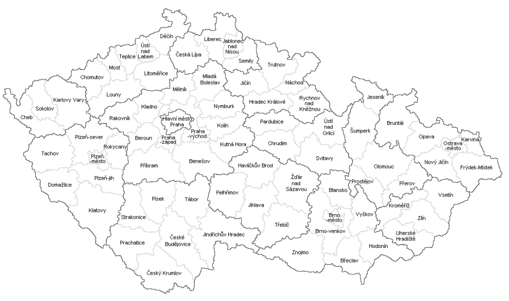 Hranice okresů, mapa okresů ČR